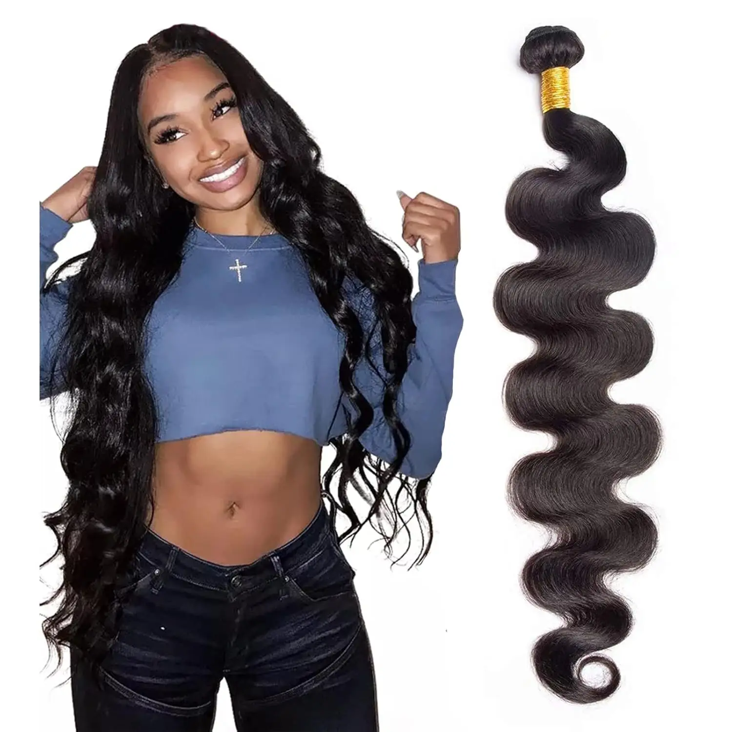 Alimice Body Wave Bundles Human Hair Brazilian Hair 1 Bundles Human Hair for Black Women 100% Unprocessed Human Hair Bundles