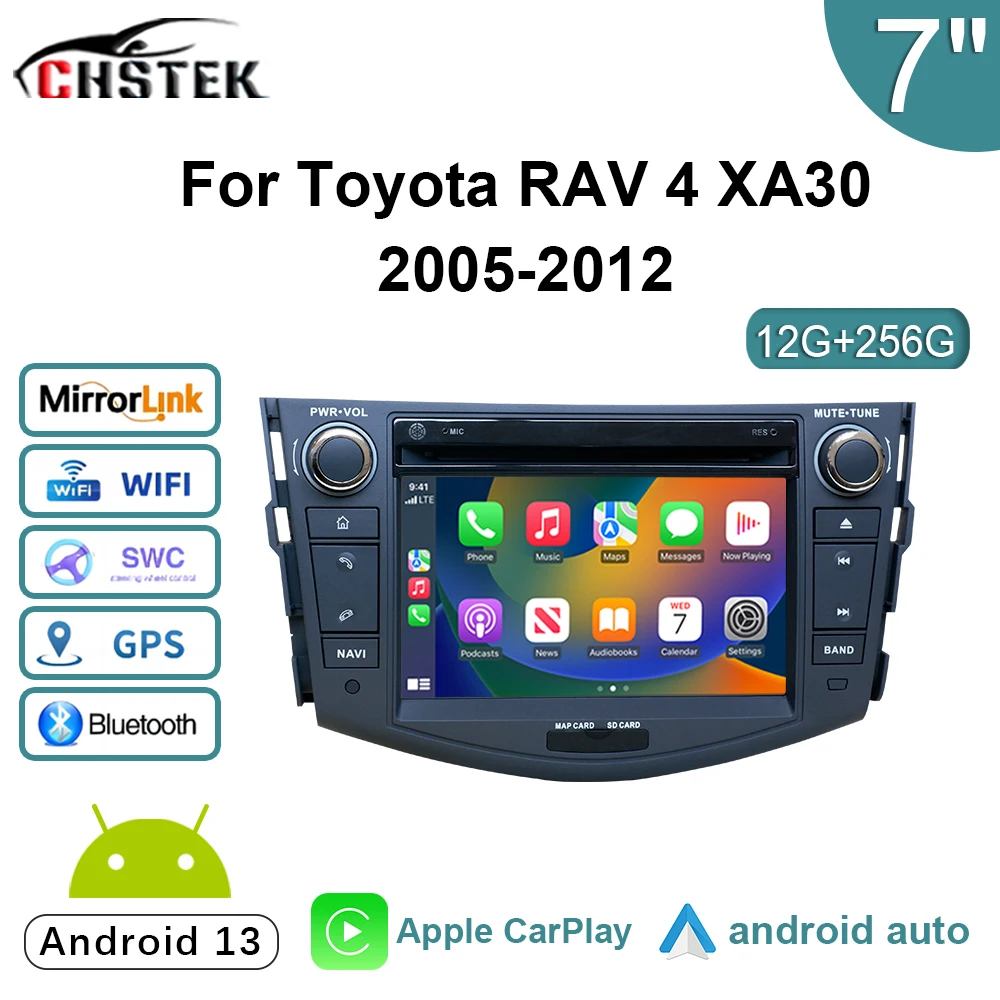 CHSTEK Car Radio CarPlay for Toyota RAV4 Xa30 2005-2012 Android 13 Qualcomm Multimedia Navigation Player Bluetooth GPS 4G WiFi