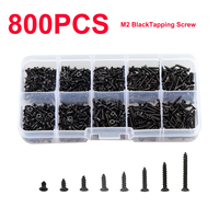 800pcs M2 Black Phillips Self Tapping Screw Assortment Kit, Locking Screws And Wood Screws