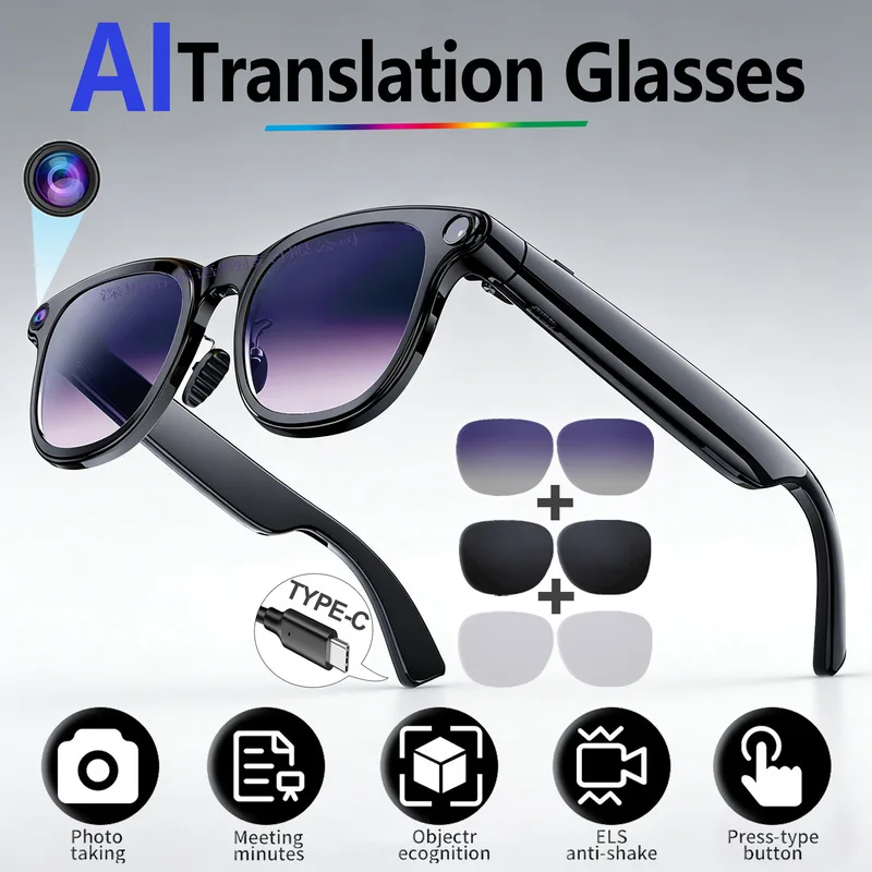 A2 Smart Glasses with Camera, Multi‑Function Photo & Video Recording, Real‑Time Translation, AI Recognition