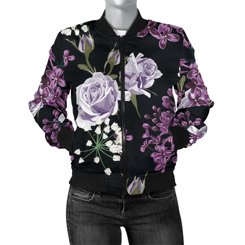 3d Print Retro Flower Graphic Jacket For Men Women Oversized Black Bomber Jackets Coats Autumn Casual Streetwear Unisex Clothes