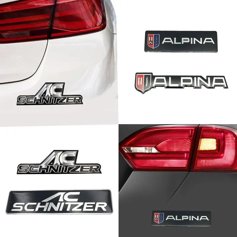 Aluminum AC SCHNITZER ALPINA logo car styling body decoration sticker modification accessories, suitable for AC SCHNITZ ALPINA