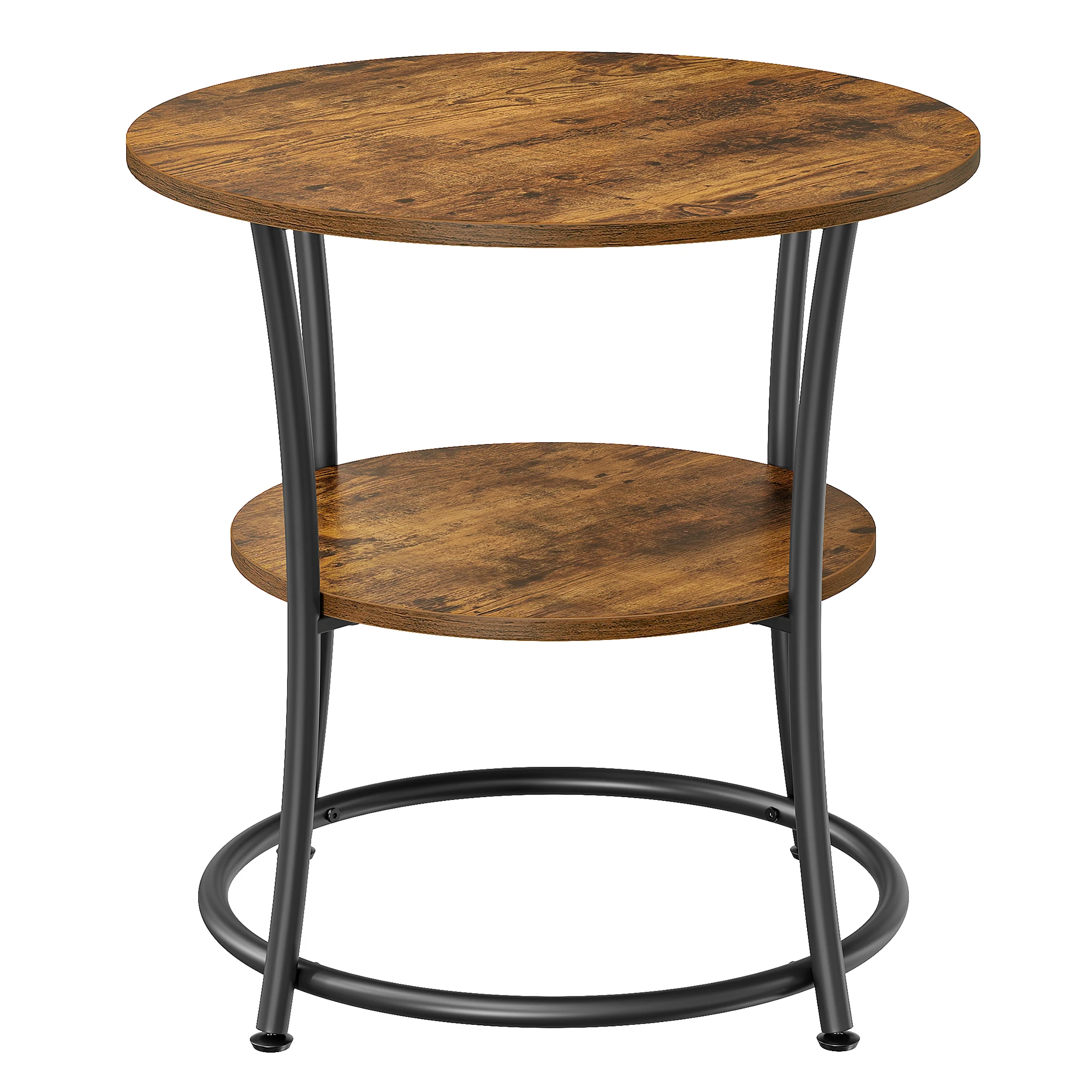 

Industrial Steel Frame 3 Tier Shelves Side Table Easy Assembly Small Round Table Farmhouse Accent TableLiving Room