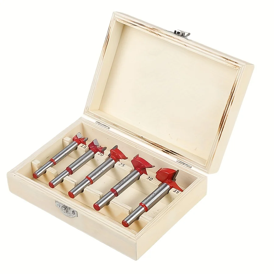 

5PC Tungsten Carbide Hole Cutter Set - 15-35mm Flat Wing Drill & Hinge Reamer for Cabinet Doors | Multi-Material Bits