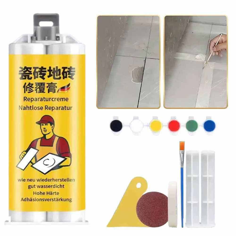 Tile Repair Paste Dual Tube with 8 Colorants Ceramic Porcelain Stone Crack Chip Restoration Kit Waterproof German Formula