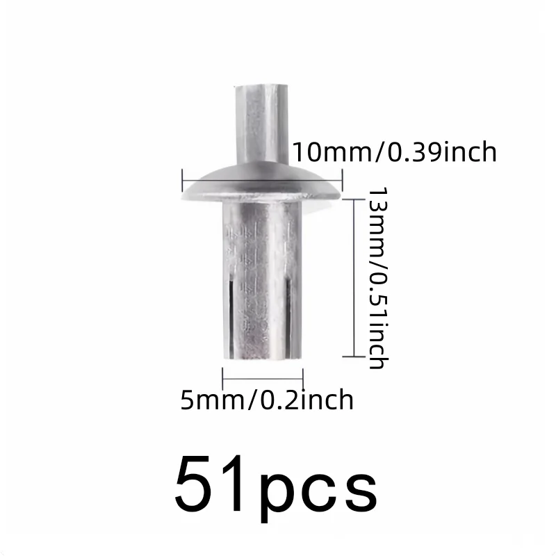 51 pcs 5*13mm Hammer Drive Rivets with Hammer Strike Installation, ideal for Furniture Assembly and Furniture Assembly
