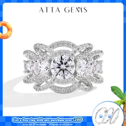 ATTAGEMS Luxury Round Cut 1CT Moissanite Ring for Women D VVS1 Lab Diamond Real S925 Silver Engagement Wedding Jewelry Pass Test
