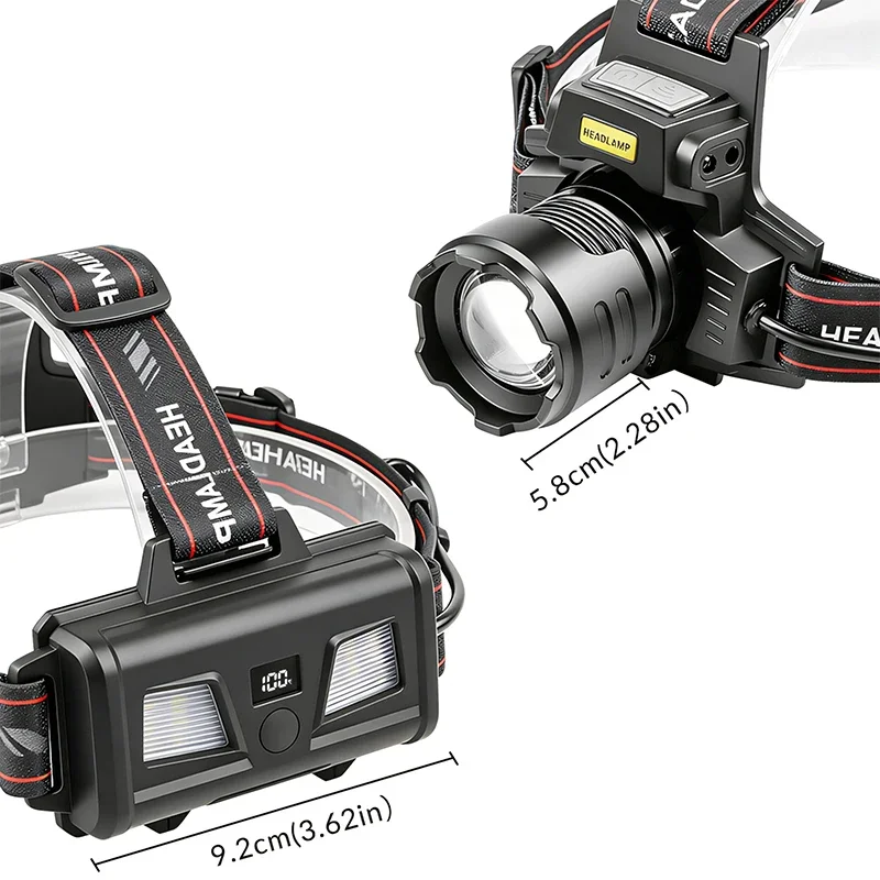New headlight Type-C fast charging telescopic zoom outdoor searchlight strong light long-range long-lasting headlight