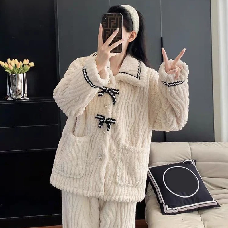 2Pcs/set women\'s pajamas autumn and winter students home wear padded and thickened warm princess clothes women\'s clothing