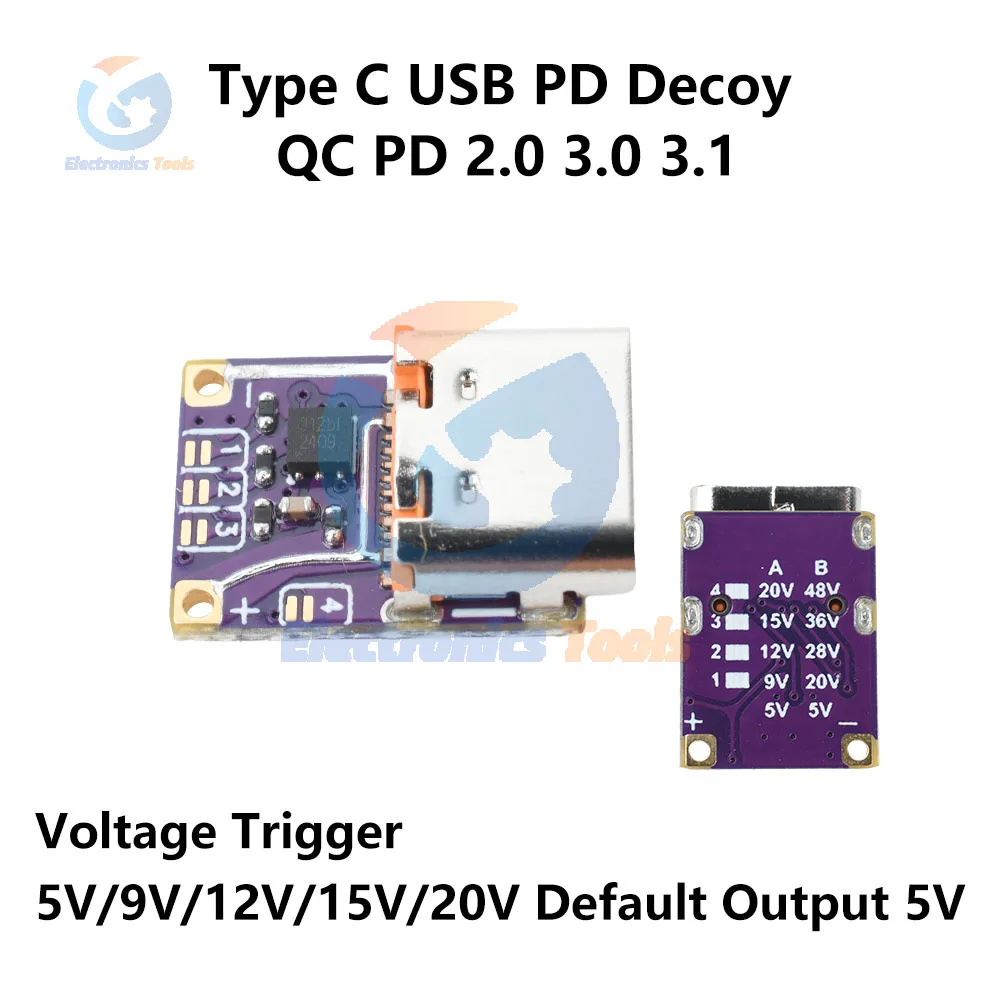 PD3.0 PD3.1 QC3.0 Модуль быстрой зарядки-ловушки DC5V/9V/12V/15V/20V Триггер выходного напряжения PD в DC Модуль быстрой зарядки типа C