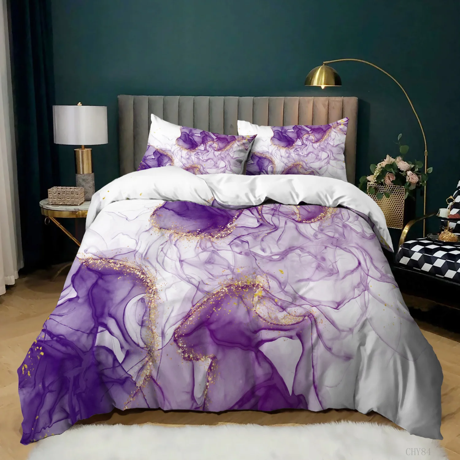 Colour Halo Dyeing Marble Duvet Cover Bedding Set Purple Blue Colourful Single Double Twin/Queen For Men Women Kids Gift