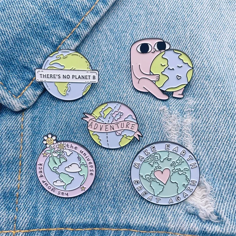 Broche de esmalte colorido creativo para el cuidado de la tierra, alfileres de aleación de flores, plantas verdes, Planeta, amor, regalo de joyería dulce para mujer