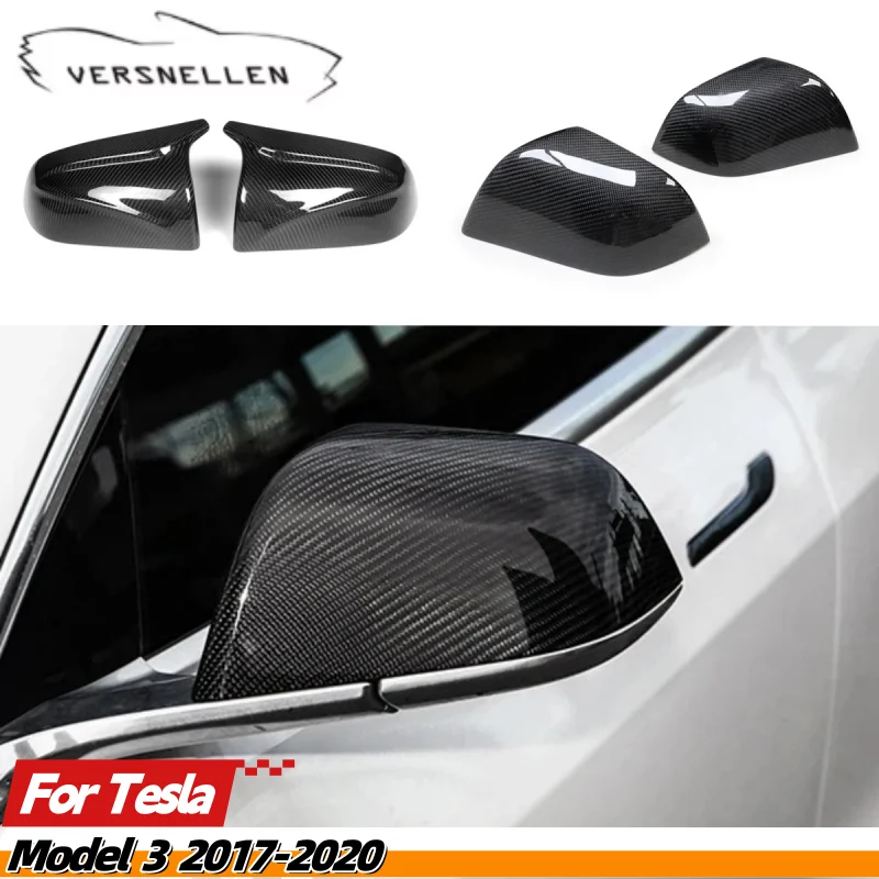 M LOOK Rearview Mirror Cover for Tesla Model 3 2017-2020 Real Carbon Fiber Side Mirror Shells Add on Frame Replacement Case Cap