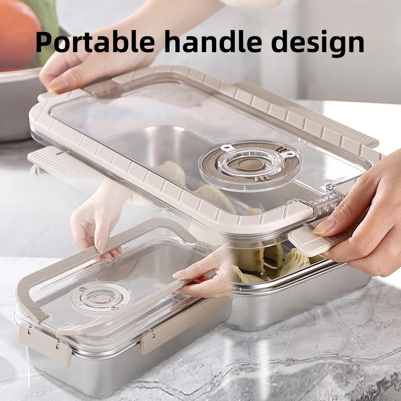 304 Stainless Steel Handle Fresh-keeping Storage Box Sealed High-capacity Food Storage Containers for Fruits Meat and Vegetables