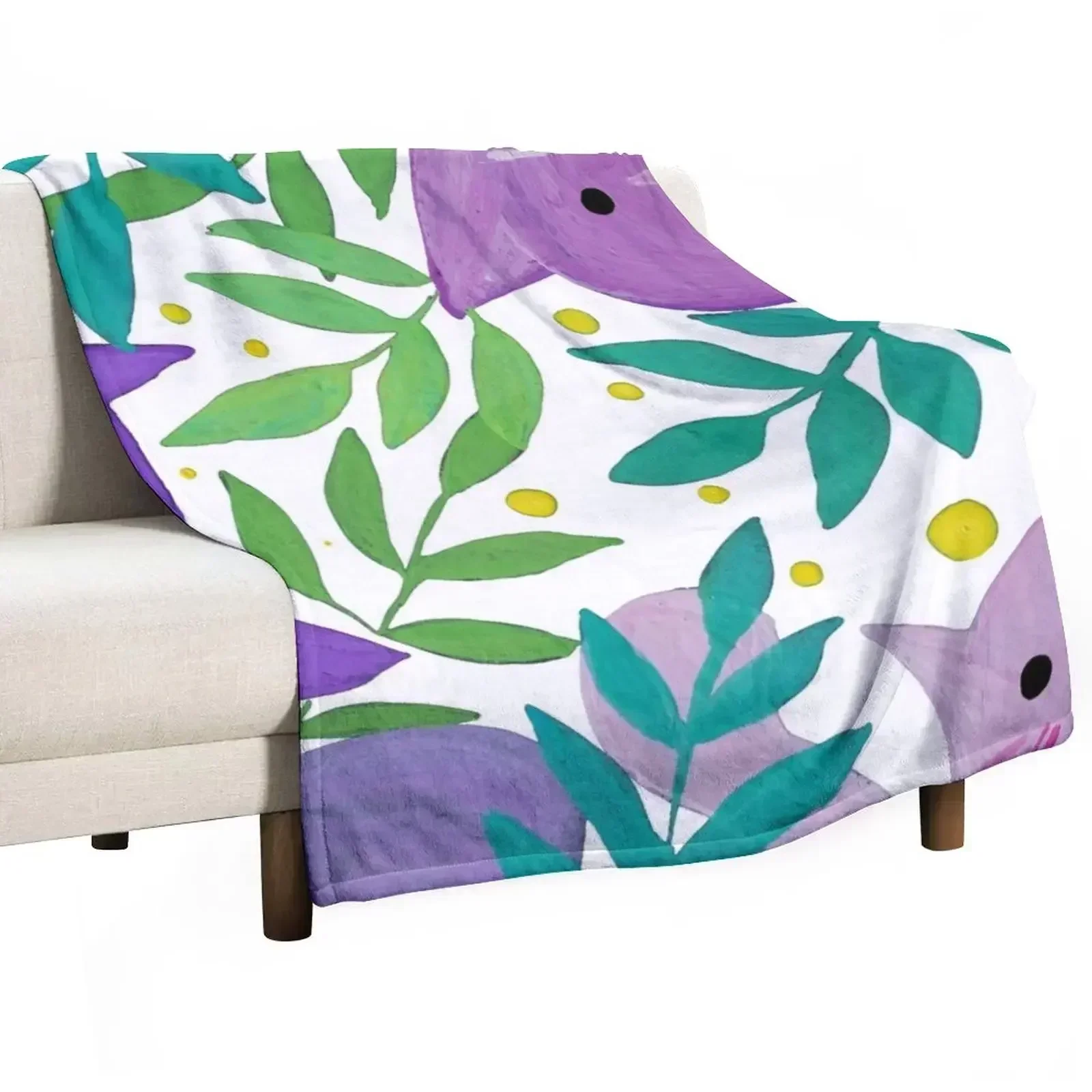 Cats and branches - purple and green Throw Blanket Warm Plush Fuzzy Blanket for Living Room