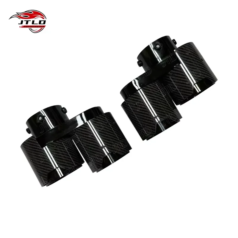 JTLD Universal Car Exhaust Pipe Glossy Twill Weave Dual Outlets Carbon Fiber One pair Exhaust Tip Stainless Steel