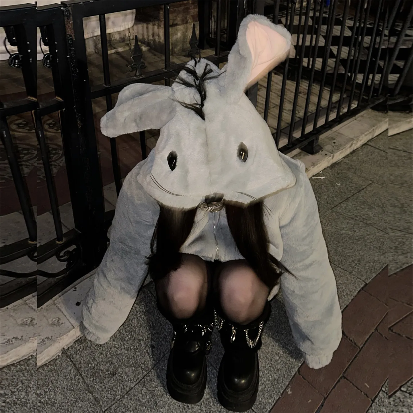 Halloween Weihnachten Cos Plüsch Jacke Winter Neue Subkultur Y2K Zip Mit Kapuze Faux Pelz Jacke Hot Girl Punk Stil Pelz Mäntel Frauen