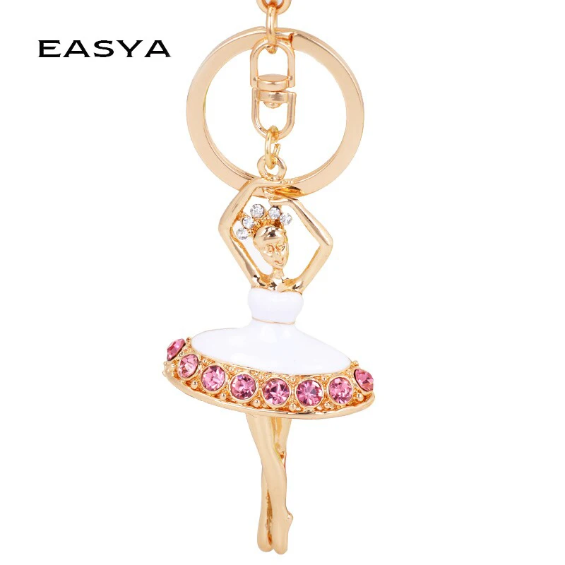 EASYA 2022 Creative Ballet Girls Keychain Rotating Dancers Key Chains Paste Drill Luxury Car Key Chains Bag Pendant CHY-1163