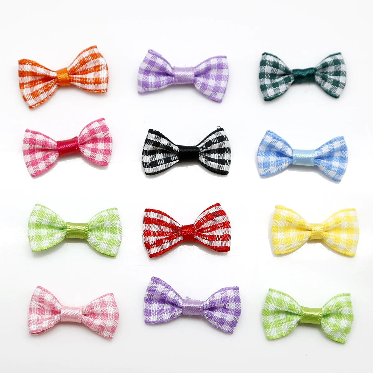 25/50pcs 3x1.5cm Mini Beautiful Colorful Plaid Bow Satin Ribbon Bowknot For DIY Girl Hairpins&Garment Decoration Craft Accessory