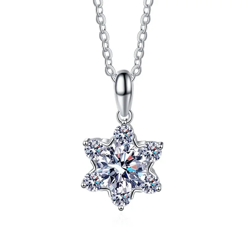 JECIRCON Valentine's Day Jewelry 1ct Moissanite Necklace for Women 925 Sterling Silver Snowflake Pendant Clavicle Accessories