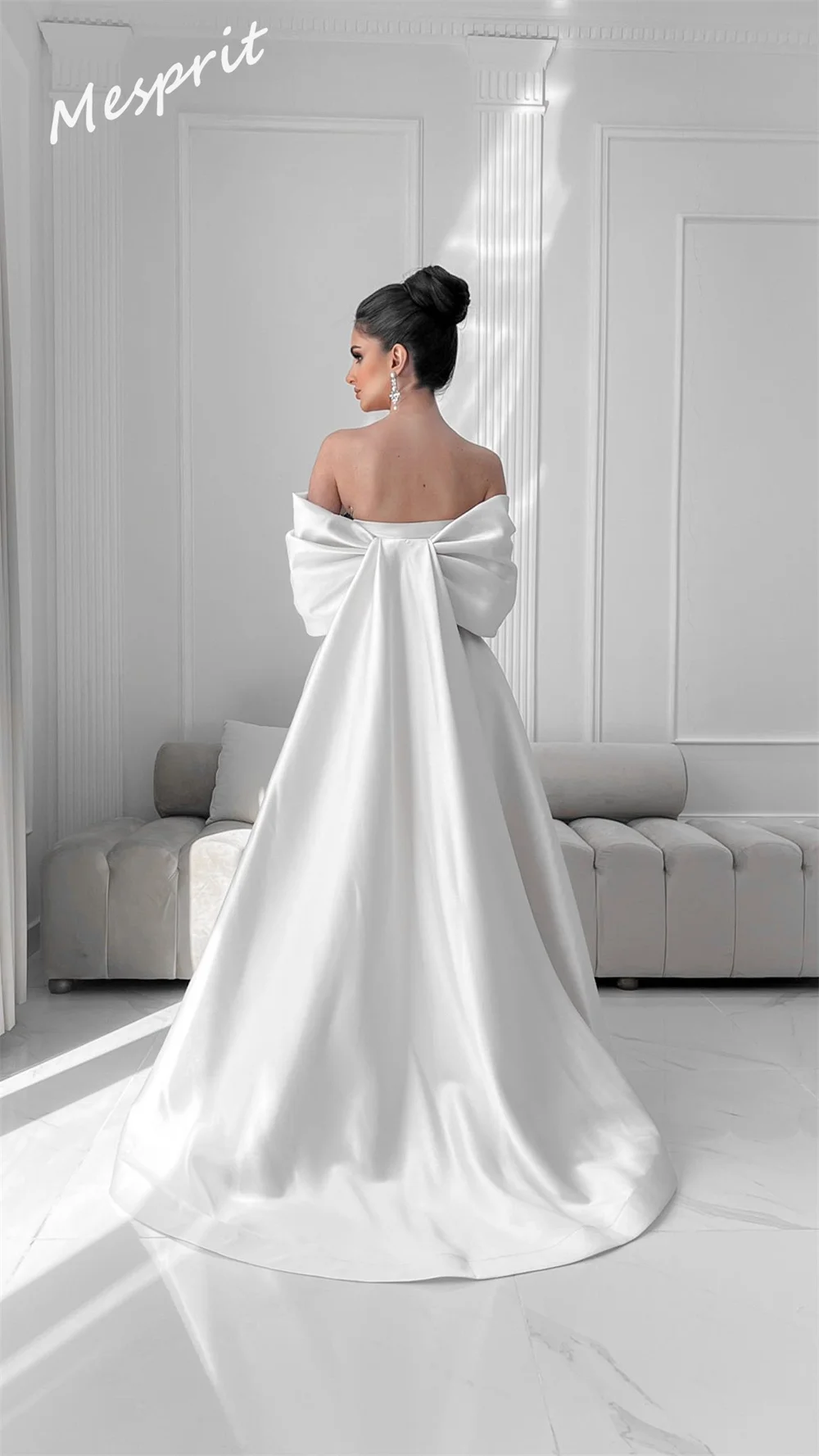  Simple Exquisite Off-the-shoulder A-line Sweep Brush Draped Vertically Satin Formal Occasion Gown Saudi Arabia es