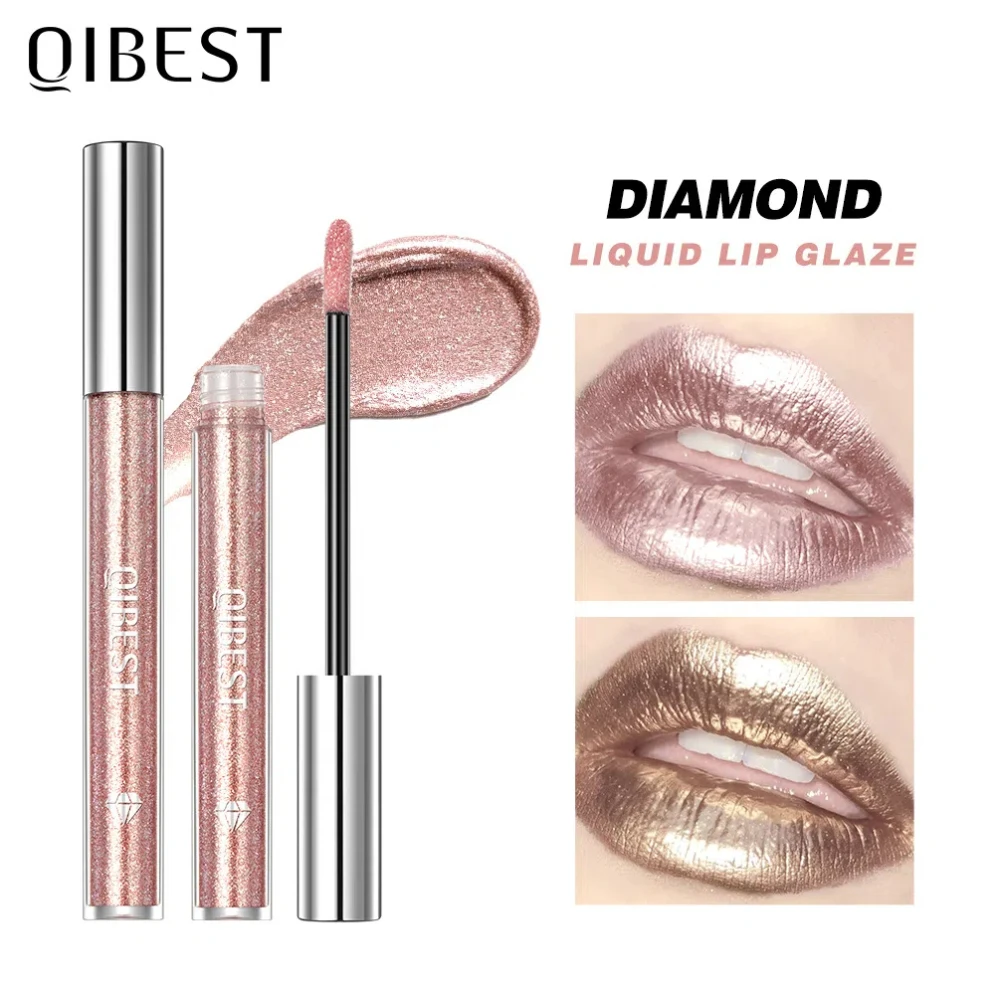 QIBEST Diamond Lip Gloss Liquid Lipstick Eyeshadow Dual-purpose Moisturizing Mirror Pearlescent Lip Glaze Non Stick Cup Makeup