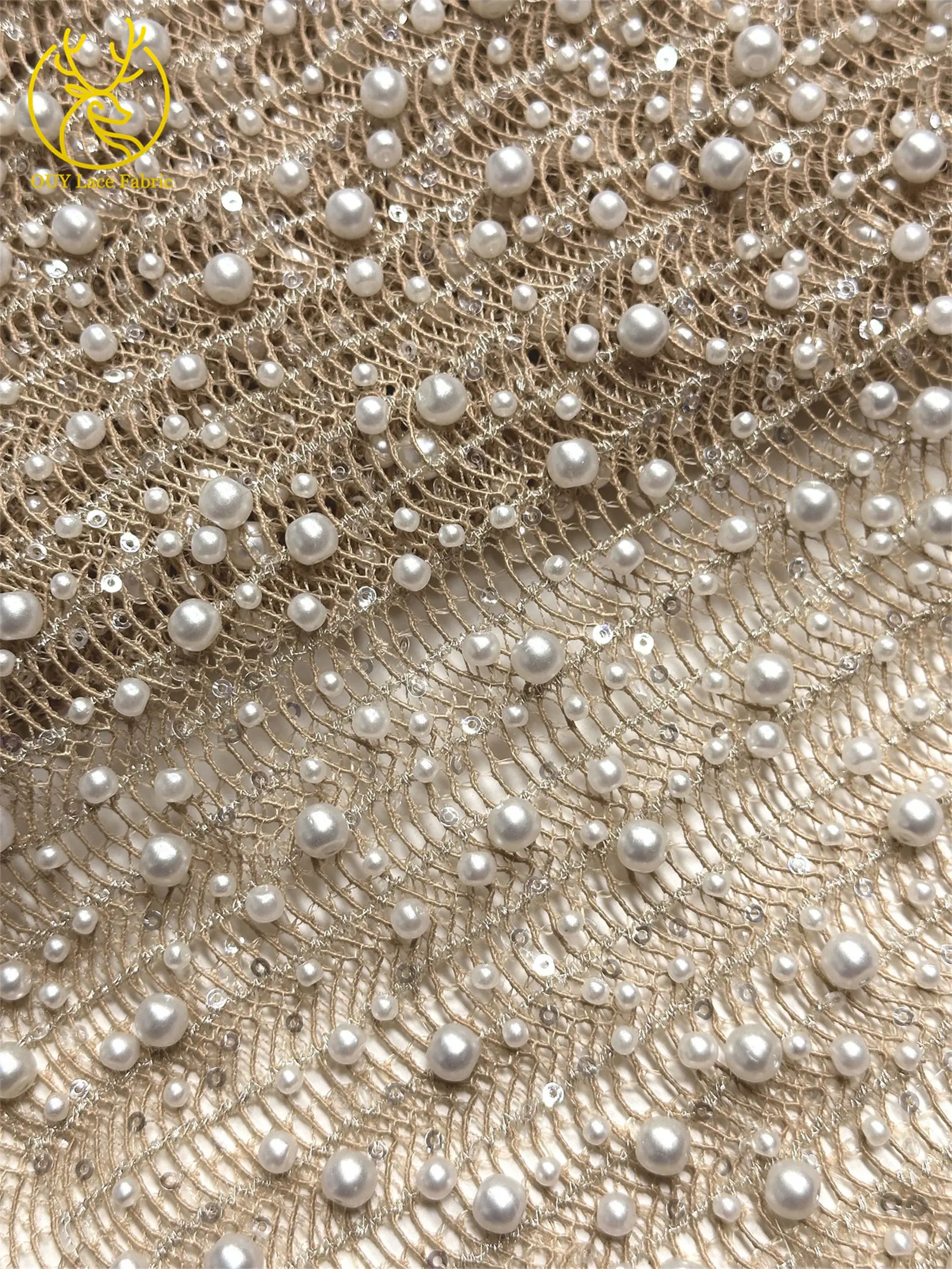 Neues Design Afrikanischer Großer Perlen-Spitzenstoff 2026 Nigerianischer Perlen-Pailletten-Spitzenstoff für Abendkleider Nähen 5 Yards – Detail 18