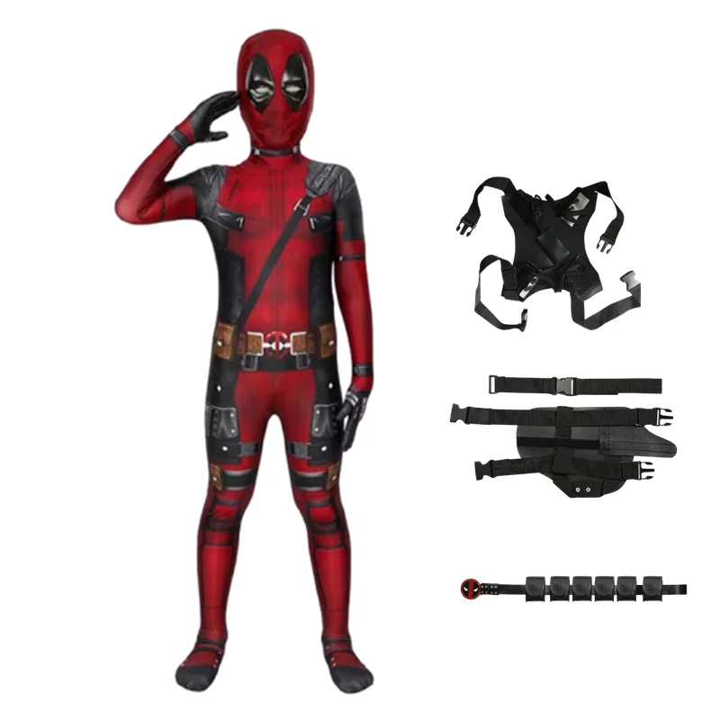 MINISO Deadpool Cosplay Costume Adult Men Superhero Bodysuit Jumpsuit with Mask Accessories Halloween Carnival Clothes Outfits