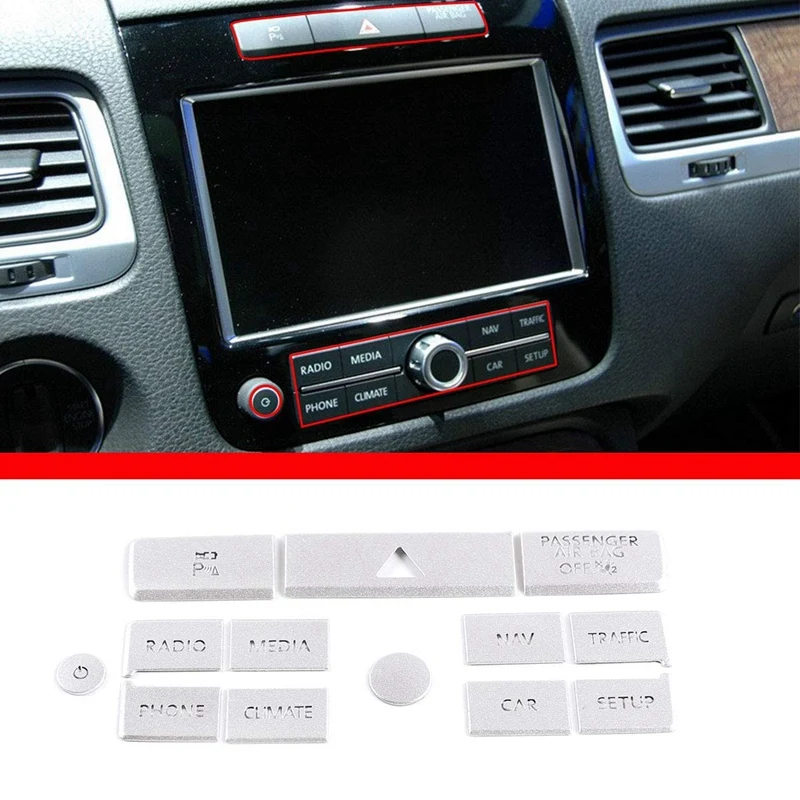 New-13 PCS For Touareg 2011-2015 Center Console Navigation Button Sticker Air Conditioner Adjust Cover Trim Car Accessories