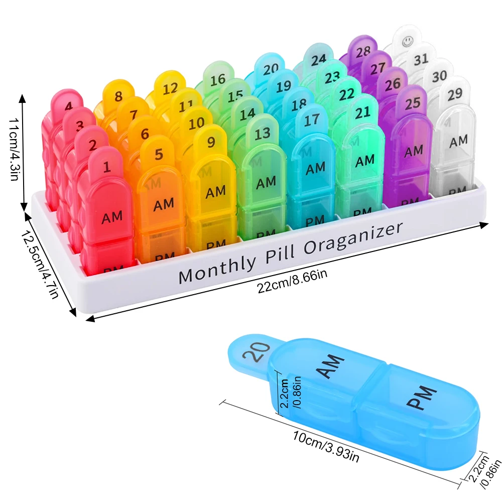 1PC 31 Day Pill Organizer AM PM,4 Week Monthly Pill Box Twice Daily,Portable Small Compartment Container for Vitamins,Supplement