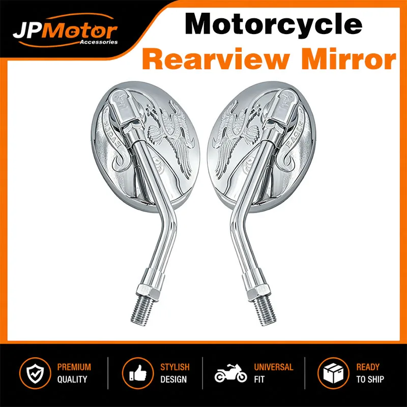 Rückspiegel für Z750 Z800 Z1000 ZX6R ZX10R Motorrad Universal 10mm Chrom Einzigartige Geprägte Seitenspiegel – Detail 2