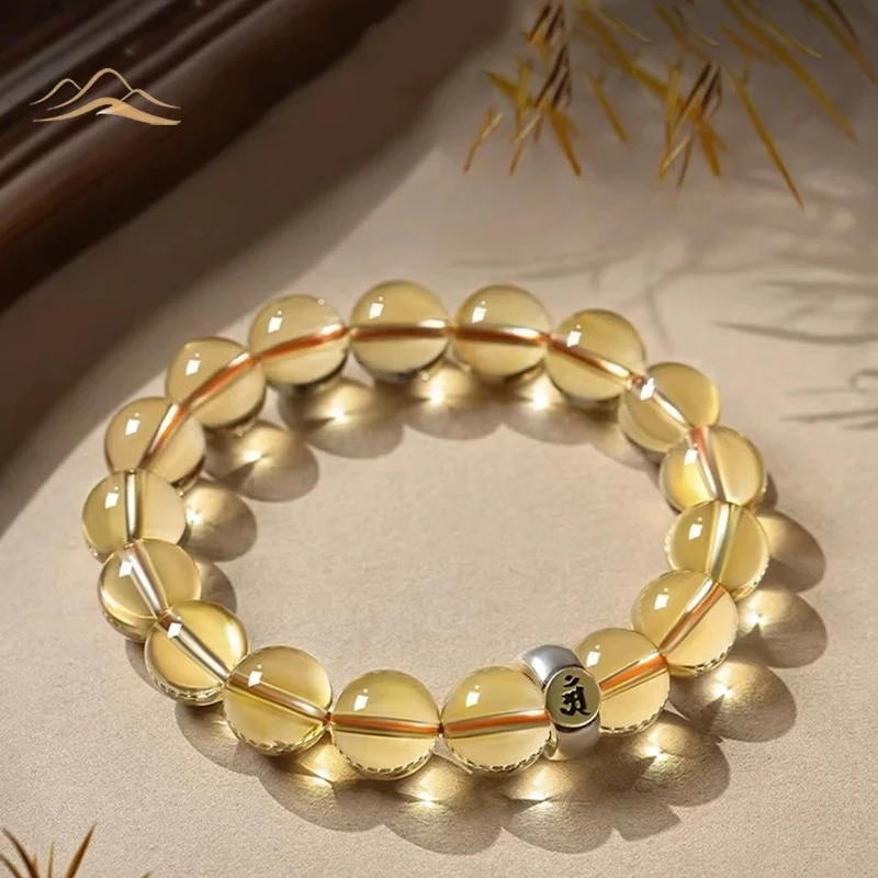 Chinese Style Natural Citrine Beaded Bracelet 10mm 12mm 12 Zodiac Lucky Wealth Fortune Unisex Spiritual Good Luck Jewelry Gift