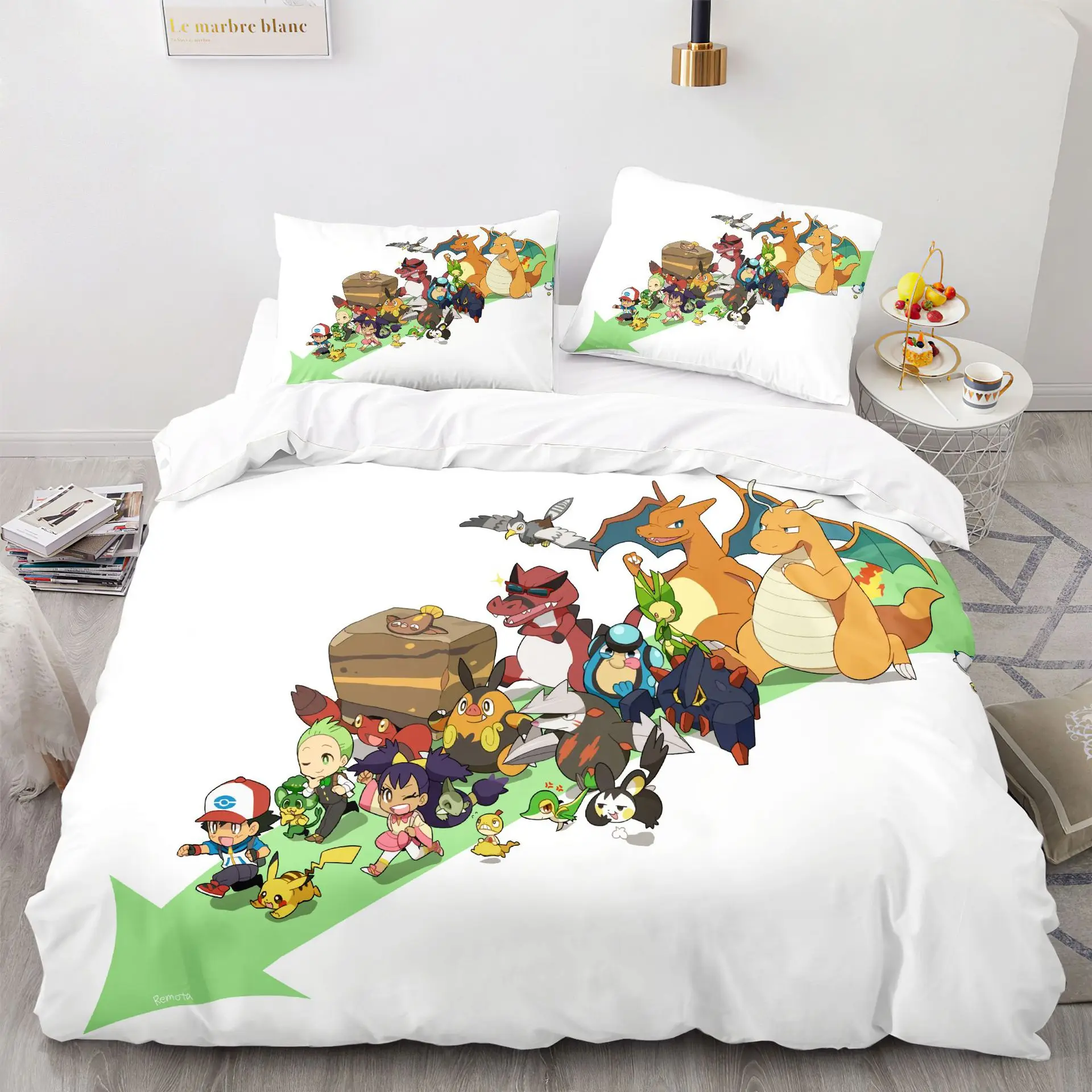 Pikachu sarung kasur, Set seprai Pokemon motif 3D, sarung bantal selimut Anime, untuk anak laki-laki, remaja, dan dewasa