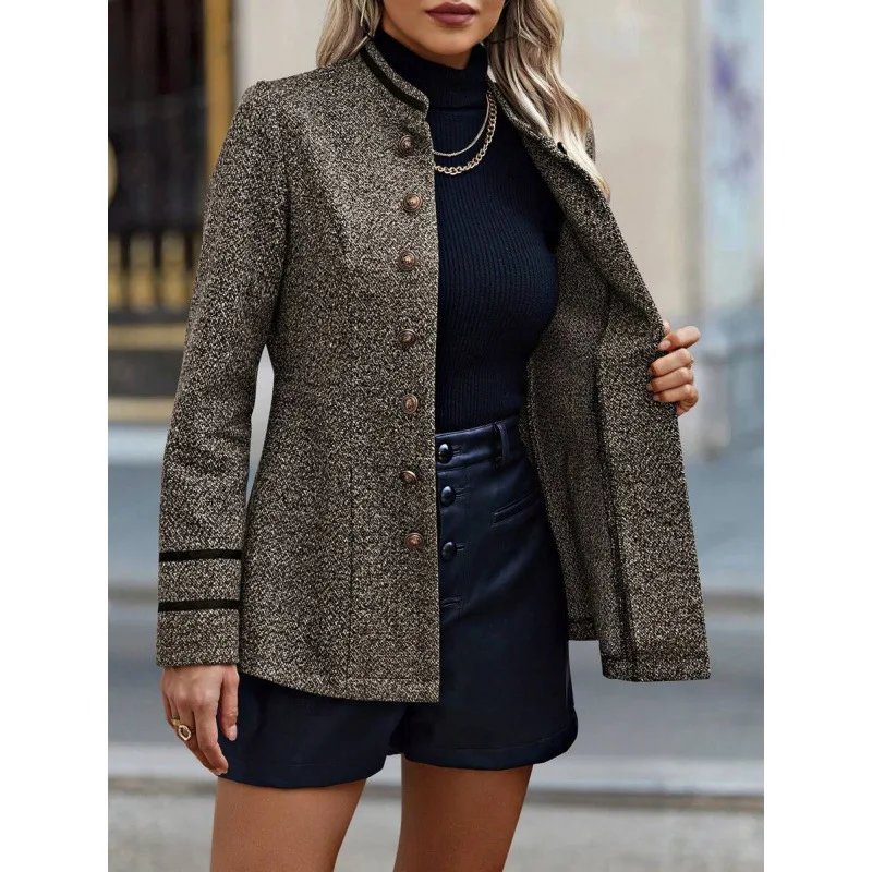 2026 New Women's Long Sleeve Double Buttoned Contrast Color Edge Regular Style Thickened Polyvinyl Fiber Coat for plus Size