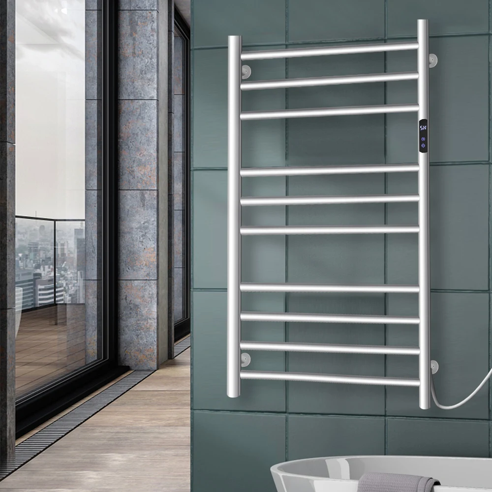 304Stainless Steel Electric Towel Warmer Wall Mounted Towel Rail Mirror Flash Towel Rack Towel Warmer Temperature Time Control