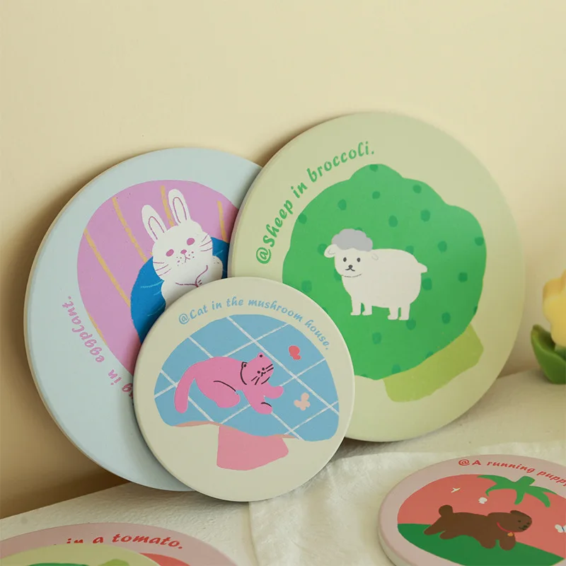 

Round Ceramic Coasters Cartoon Cute Animals Non-slip Heat Insulation Waterproof Coaster Home and Decoration Kitchen Utensils