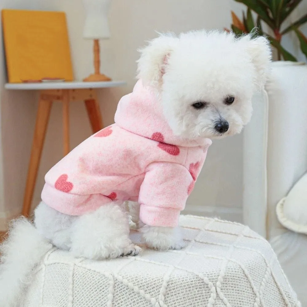 

Cute Pink Heart Hooded Pet Sweatshirt Pink Heart Print Super Soft Dog Hooded Jacket Insulated Comfortable Wear