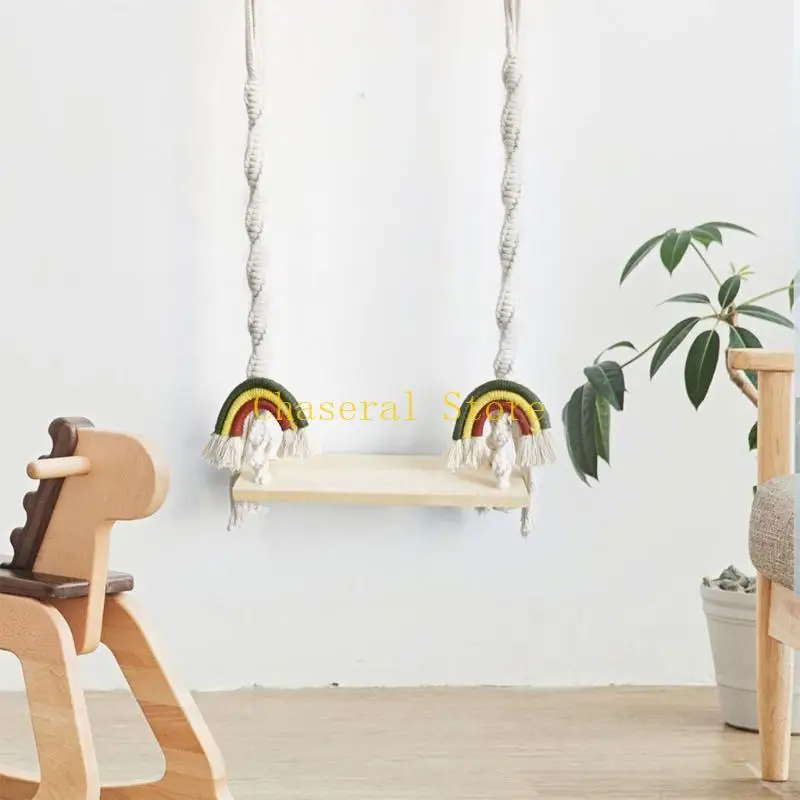 E7CE Portable Newborn Photography Swing Prop Newborn Photography Wooden Swing Baby Photo Posing Macrame Swing Props