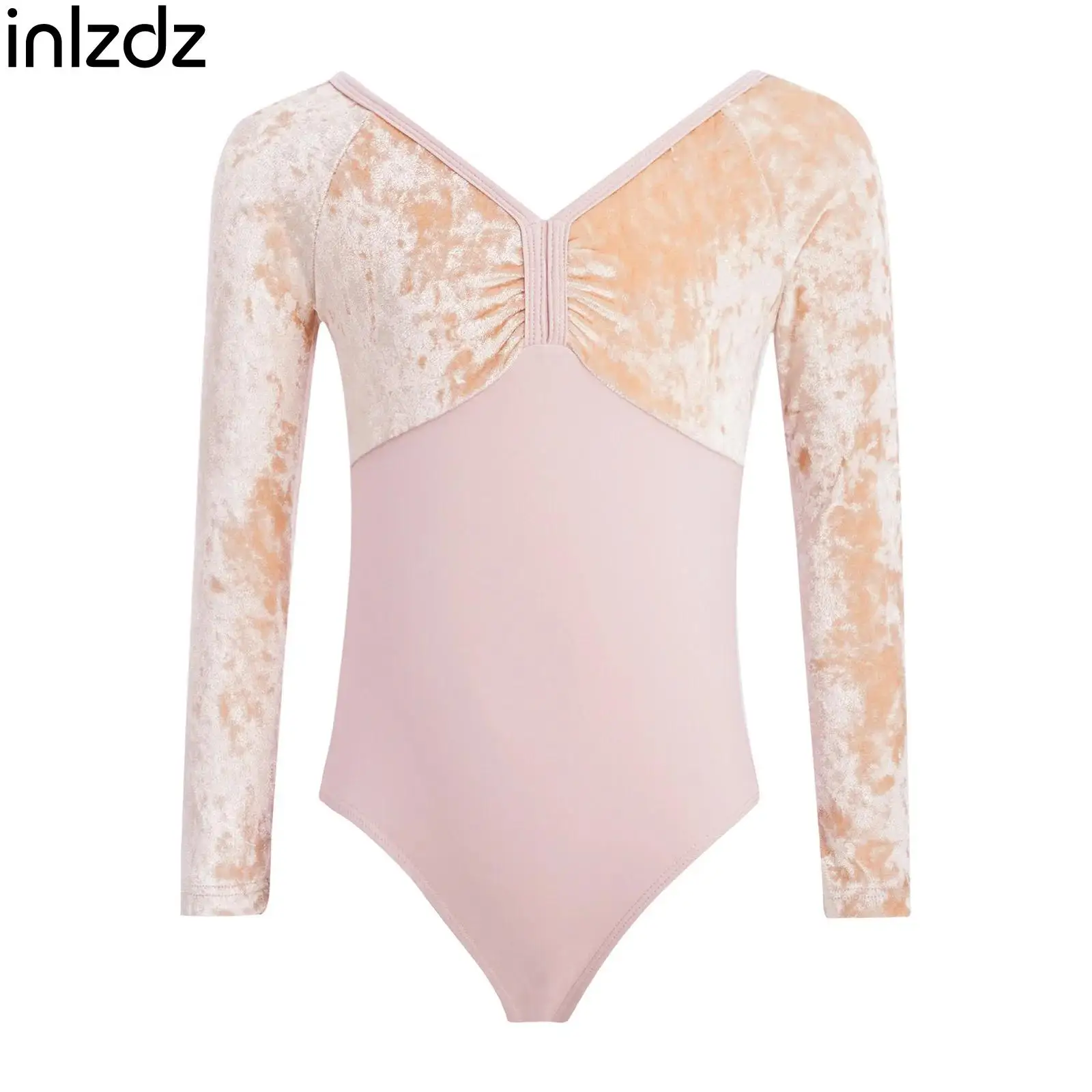 

Однотонные спортивные гимнастические купальники для девочек, балетные танцевальные купальники с длинными рукавами, бархатные лоскутные боди для выступлений, танцевальная одежда