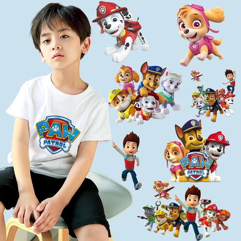 PAW Patrol Clothing Patch Iron Transfer Stickers Anime Cartoon Marshall Chase Hot Stamping Sticker Kids Patches for Clothes Gift