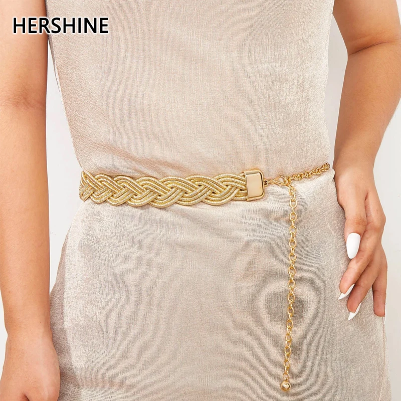 HERSHINE Women's Fashion Gold Woven Belt, Bohemian and Ethnic Style, Elegant Dress Accessory,spring，summer， Christmas Gift