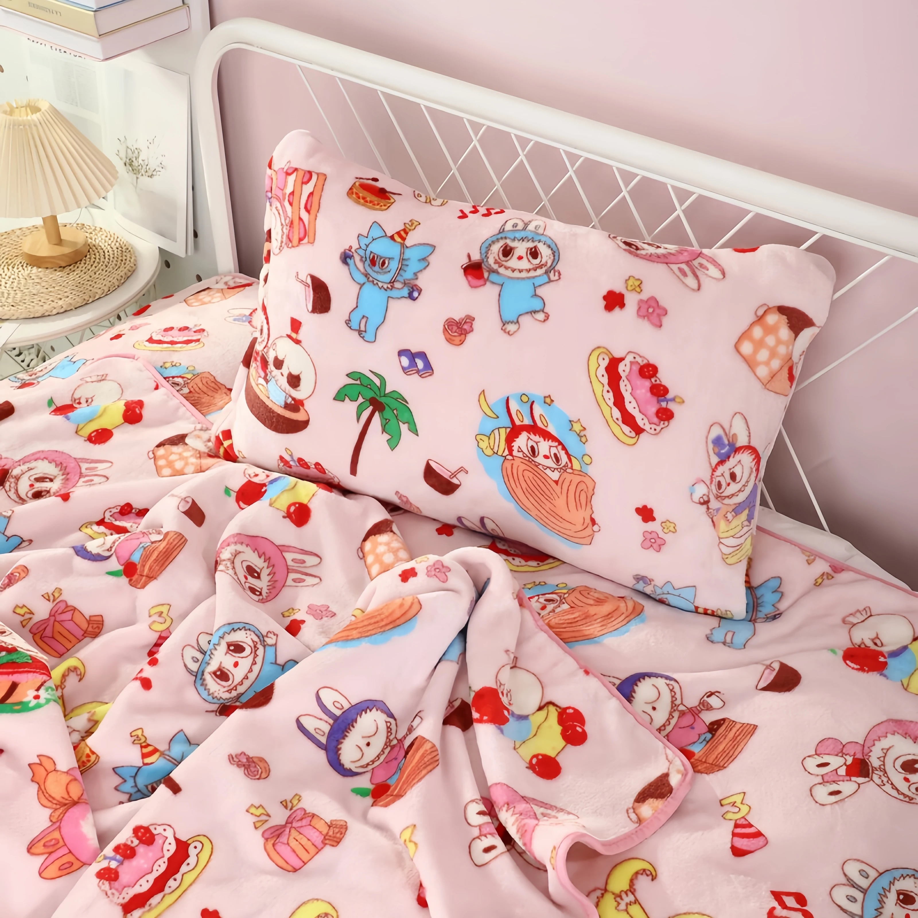 

Cartoon Labubu Blanket Warm Flannel Nap Blanket Soft Pop Mart Labubu Pillowcase Sofa Bed Sleeping Blanket Bedspread Girl Gift