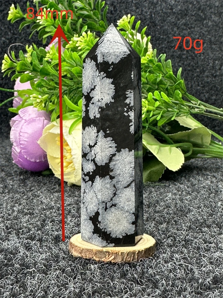 Natural Quartz Crystal Tower Black Snowflake Obsidian Polished Aura Healing Exquisite Room Decoration Stone Ore Stick Birthday G