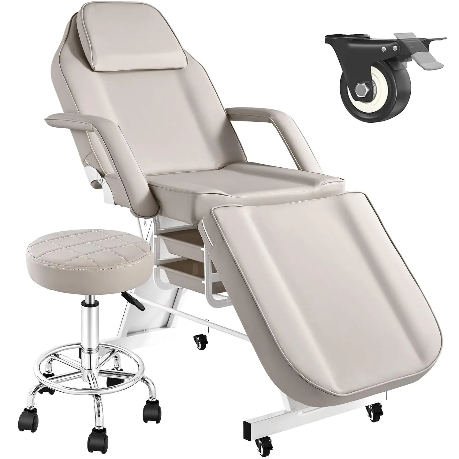 Professional Tattoo Chair with Rolling Stool, Adjustable Multipurpose Lash Beauty Salon Spa Massage Esthetician Table, Grey