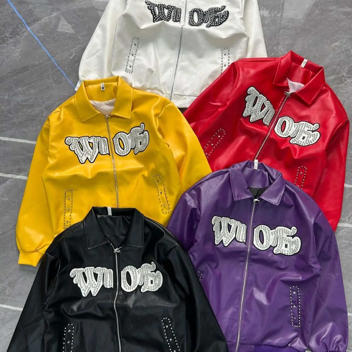 American-style Vintage Letter-embellished Short Leather Jacket with PU Material Baseball Jacket Fashionable Men Clothing