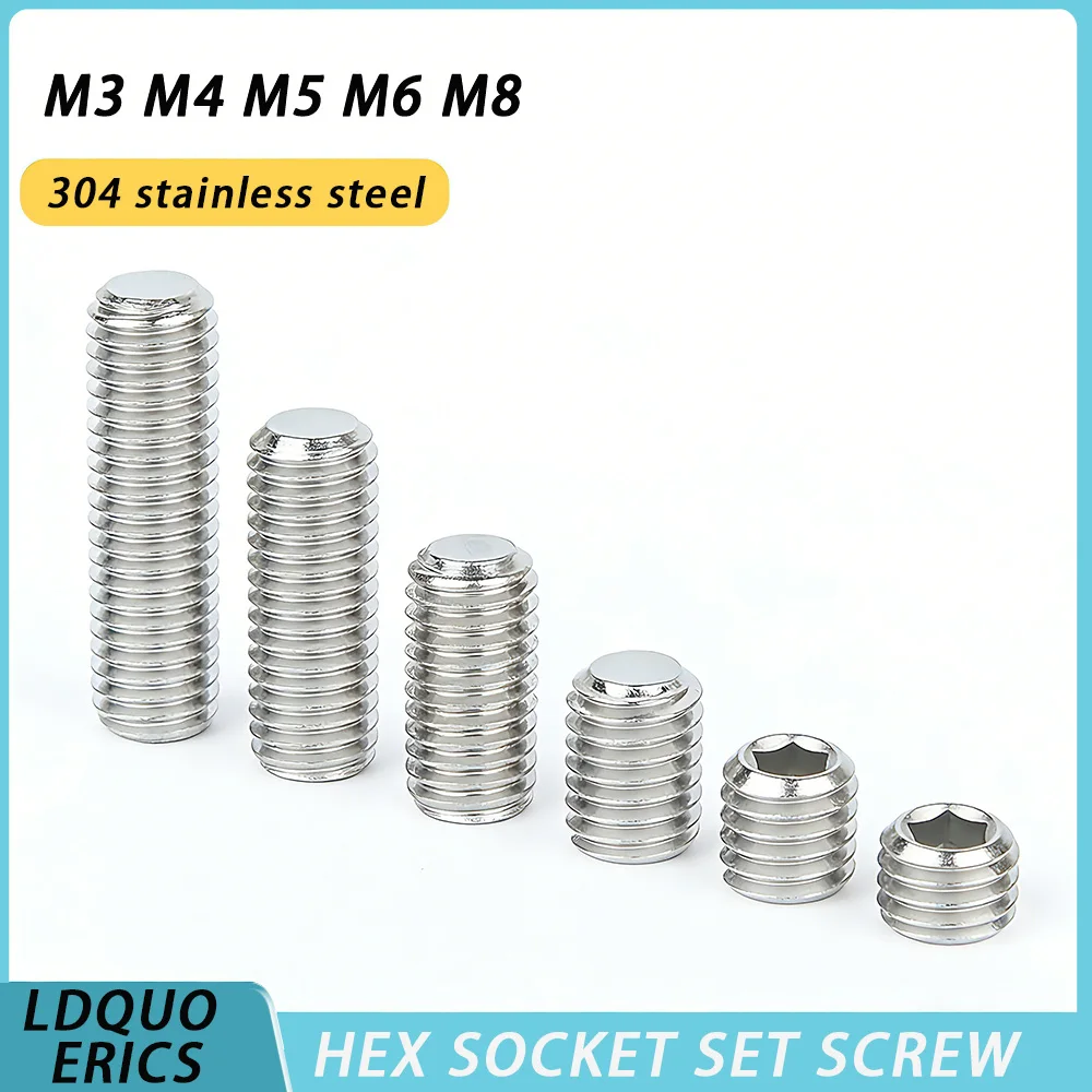 10-50pcs 304 Stainless Steel Flat Point Grub Screw M3 M4 M5 M6 M8 DIN916 Allen Hex Hexagon Socket Set Screw