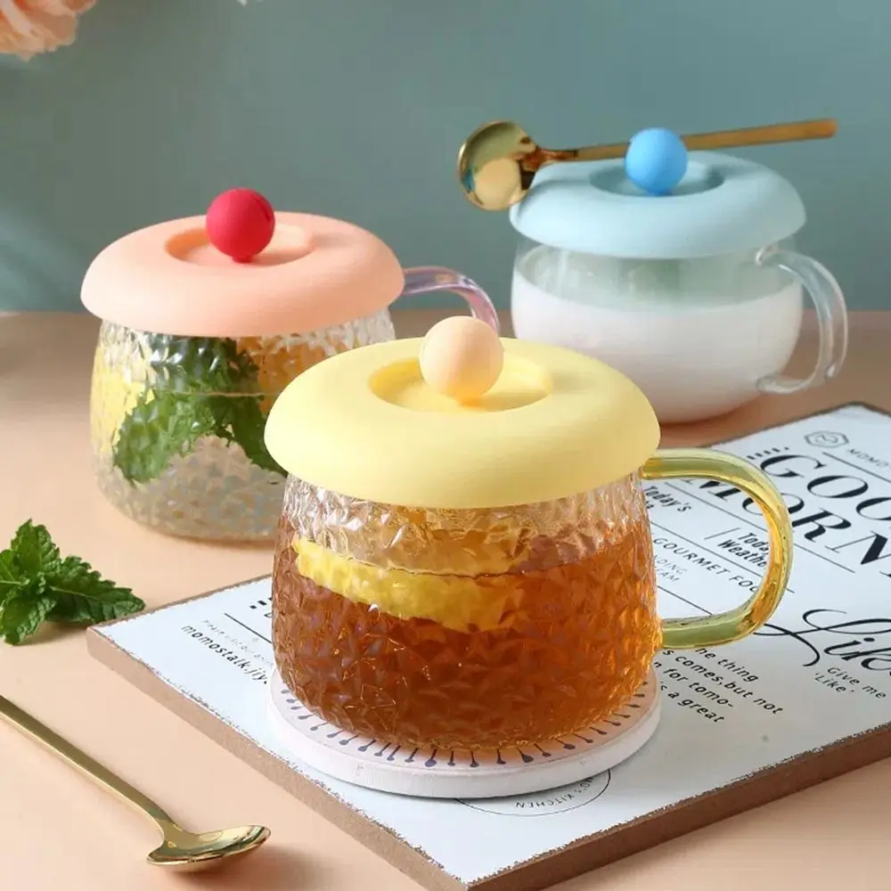 Non-toxic Silicone Cup Cover Anti-dust Round Universal Water Cup Lid Cute with Spoon Holder Coffee Mug Sealed Cap Glass Cup