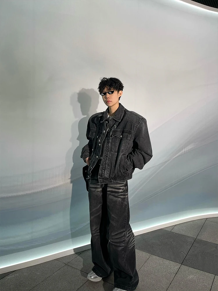 

Мужская джинсовая куртка American Sle Zipper Design с металлическим декором, модная молодежная куртка для весны и осени