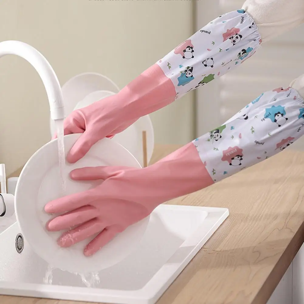 Household Gloves Waterproof Plush Panda Dishwashing Gloves Cute Warm for Kitchen Housework Strong Durable Gloves