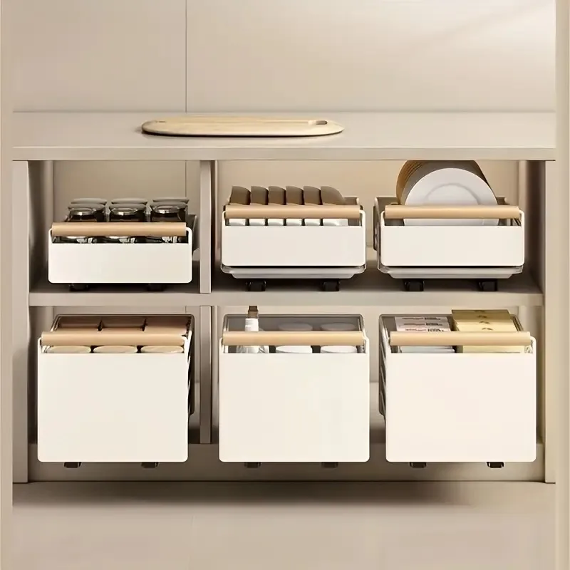 Space-Saving Kitchen Drawer Organizer, Pull Out Storage Rack for Storing Plates, Bowls, and Spices Kitchen Organizer and Storage